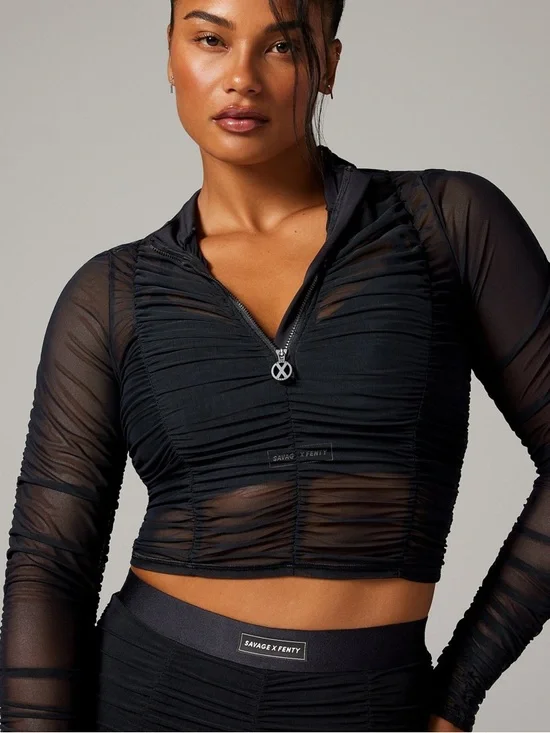 Savage x Fenty RUCHE HOUR LONG-SLEEVE ZIP TOP Sheer Size XL - Picture 3 of 11